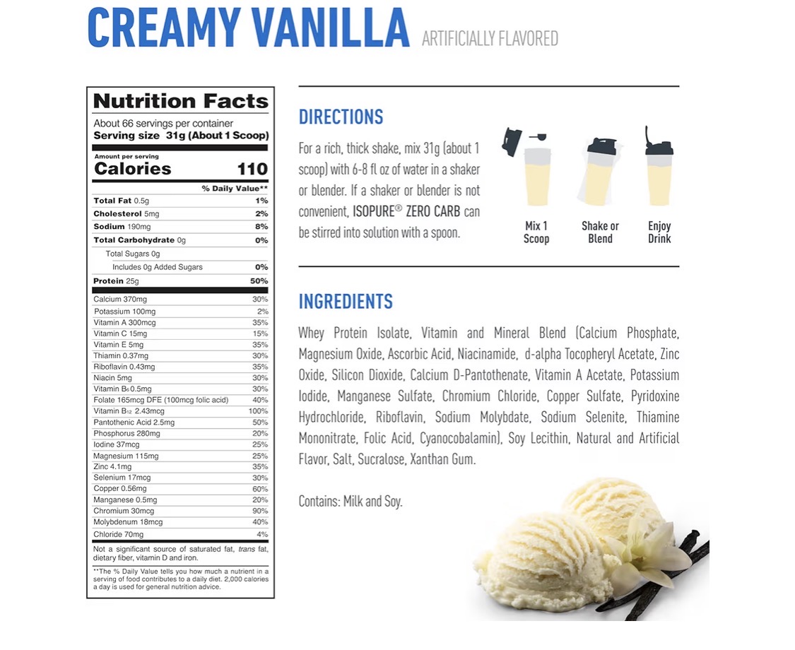 Proteína Isopure Zero Carb Vainilla 2.04 kg | Compra en Línea - Image 3